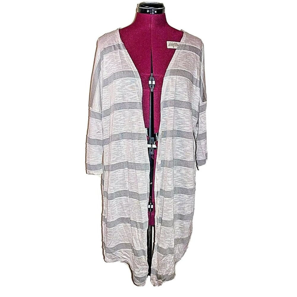 BeLush Cardigan Women’s 2X Gray Lightweight Stripe Open Front Plus Size Top